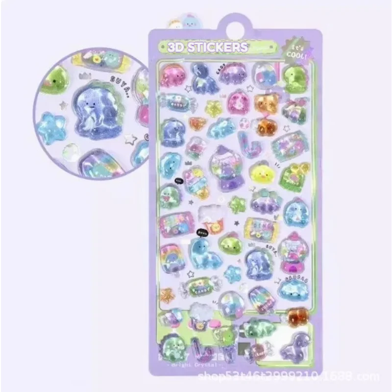 300 Stück/50 Stück Kawaii Cartoon 3D Relief Aufkleber Niedliche Kristall-Gelee-Patches für Handyhüllen Spiegel Scrapbook Journal Tier-Deko