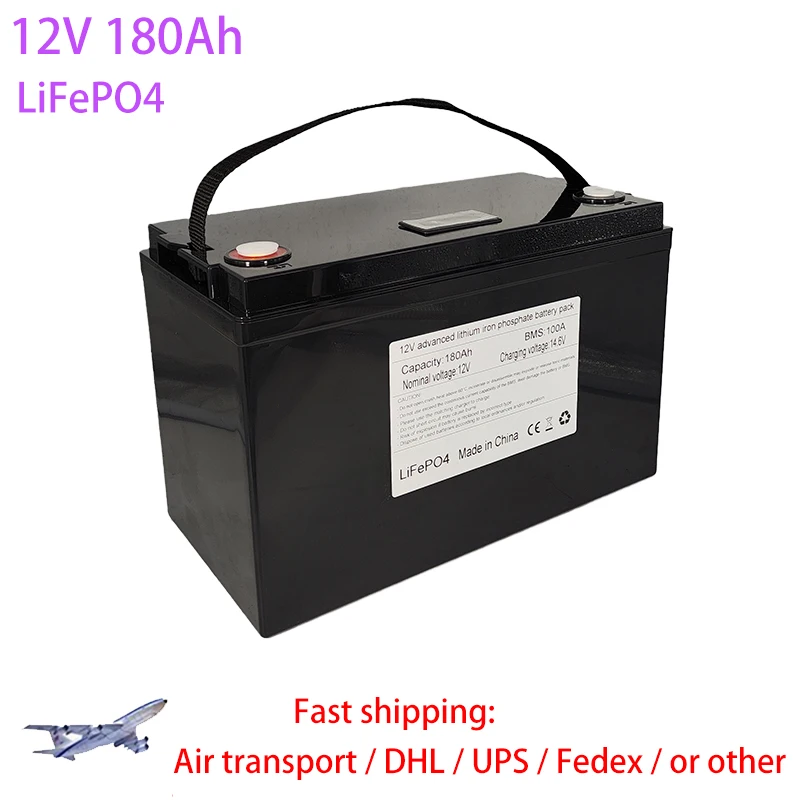 12V 180Ah LiFePo4 Battery Pack Lithium Iron Phosphate Batteries Built-in BMS for Solar Boat RV House Trolling Motor Tax free