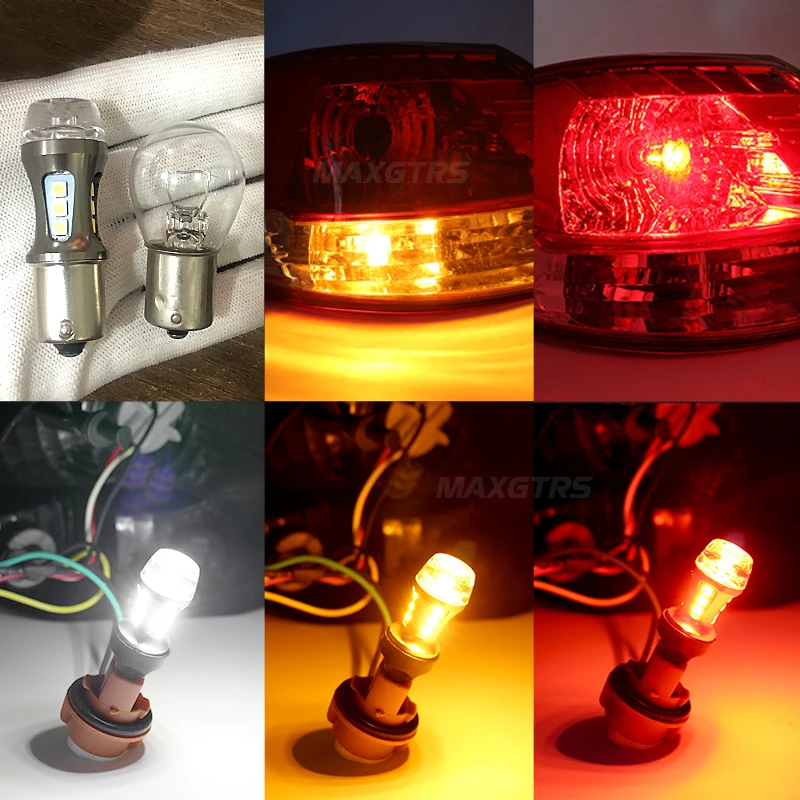 2x T25 3157 3057 P27/7W 18 Led 3030 Chips 6000K White Red Yellow Brake Lights Reverse Lamp DRL Car Tail Bulb LENS With Projector