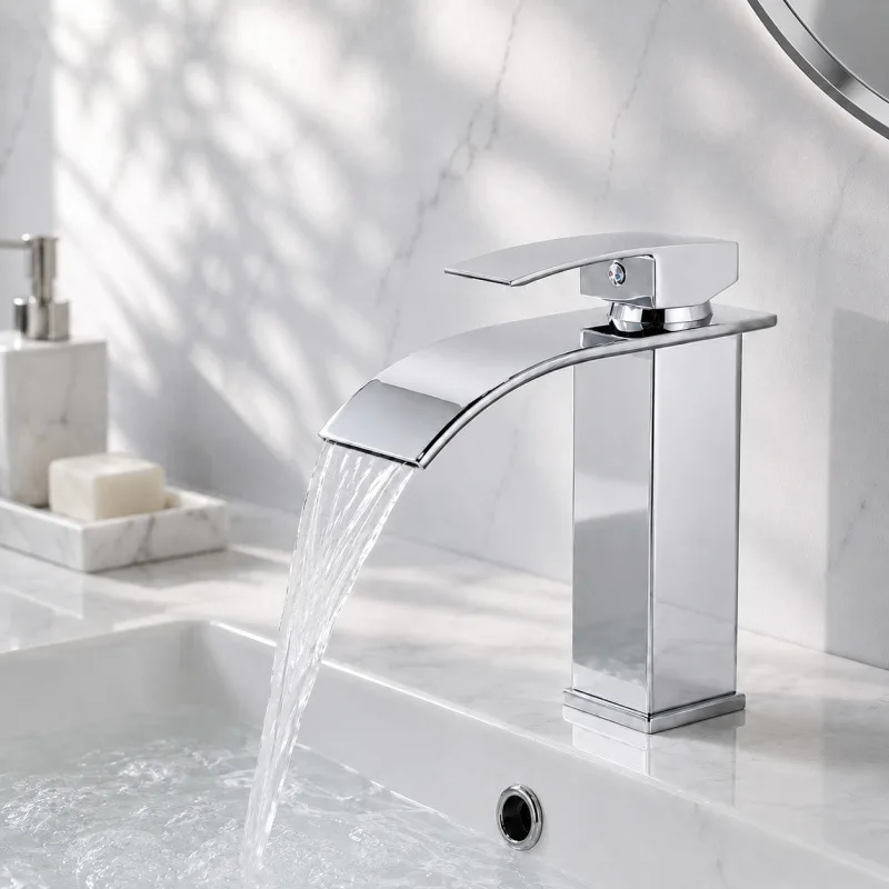 Waterfall Wash Basin Stainless Steel High And Low Faucet Silver Plating Hot And Cold Toilet Wash Basin Bathroom