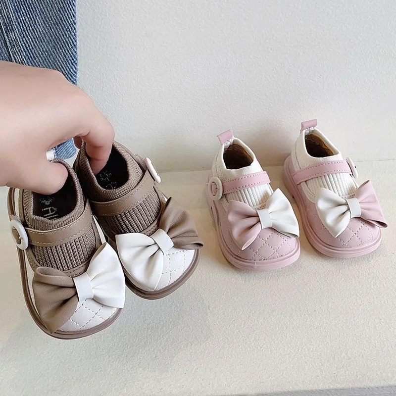 Congme 0-4Yrs Baby Girls Shoes Newborn Toddler Kids Bow Flat Shoes Cute Soft Cotton Princess Shoes Dress Shoes