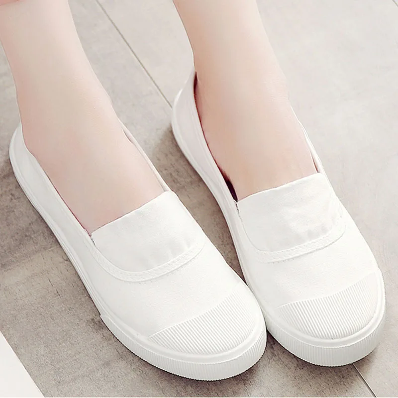 Spring New Canvas Shoes Women\'s Flats Casual Shoes White Shoes Korean Version Slip-On Shoes Students Shallow Mouth Single Shoes