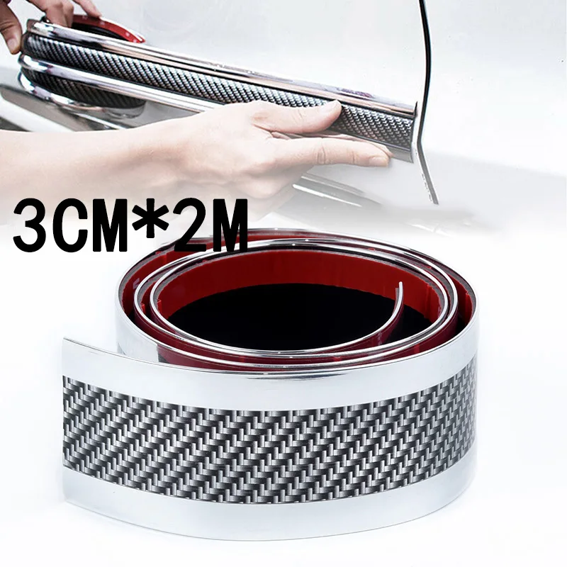 

Door Anti-collision Strip Sill Carbon Fiber Silver Protector Guard SUV Anti-scratch Accessory 1 roll Car Skirt