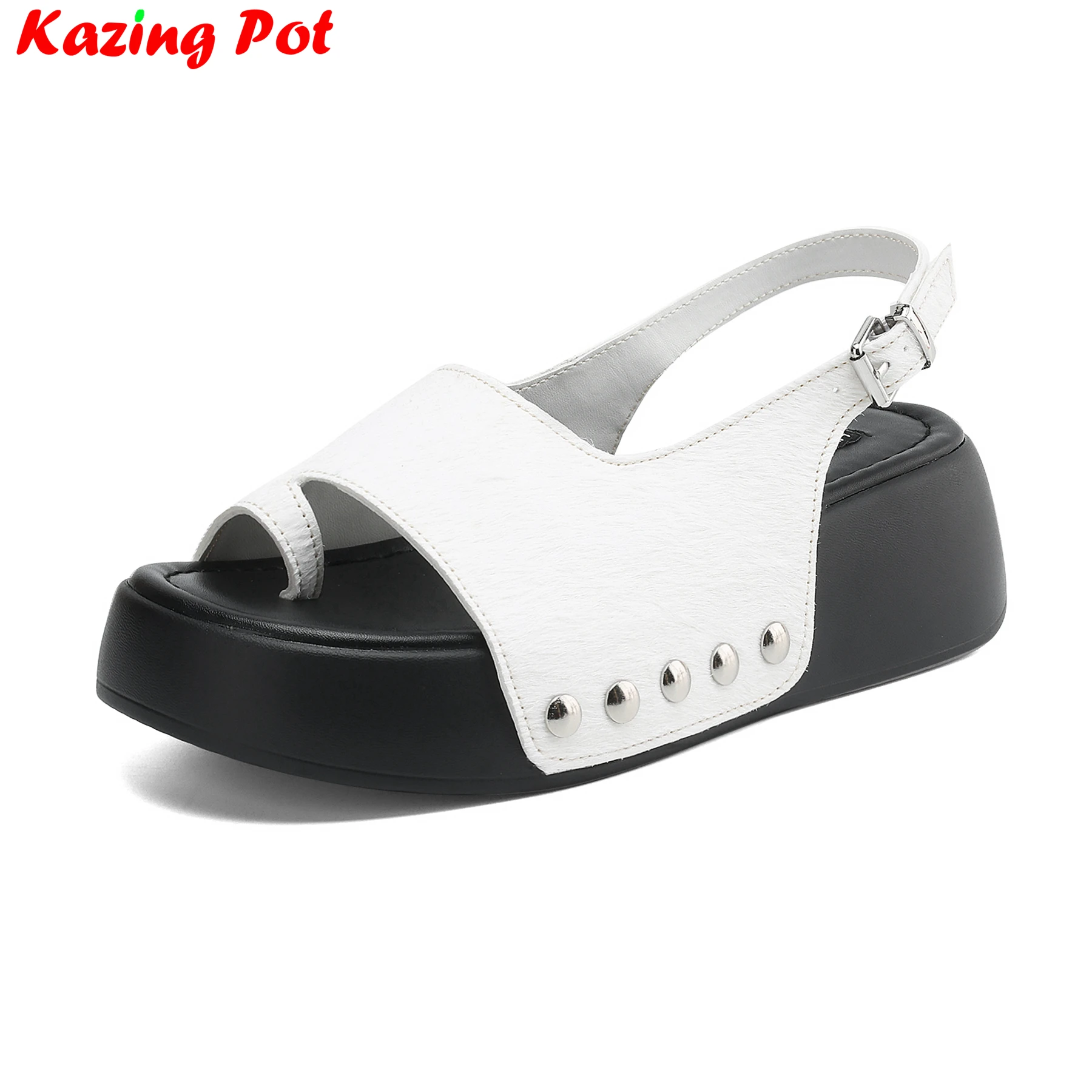 

Элегантные летние туфли Krazing Pot из конского волоса с открытым носком, современные женские сандалии на платформе для свиданий в лаконичном стиле с заклепками и толстой подошвой