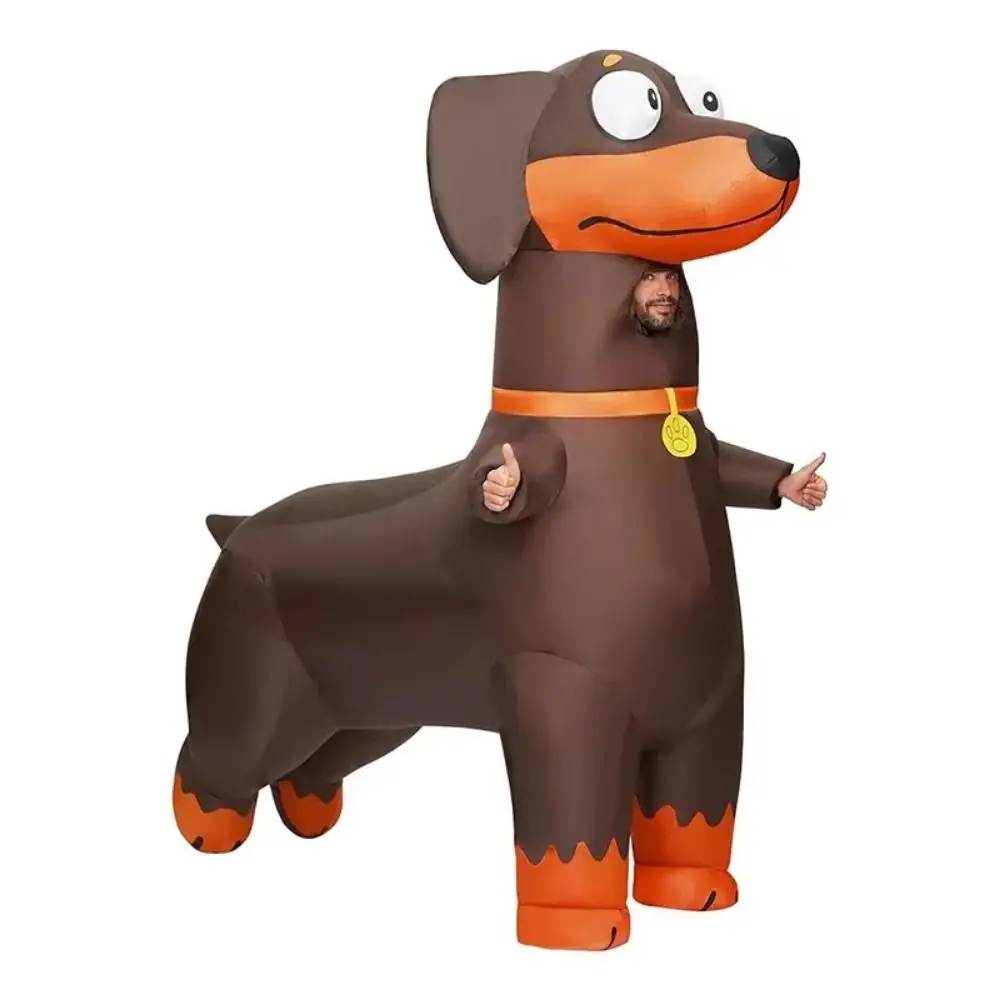 Cartoon Inflatable Sausage Dog Costume Funny Full Body Jumpsuit Cosplay Sausage Dog Costume Detachable Fan Lightweight