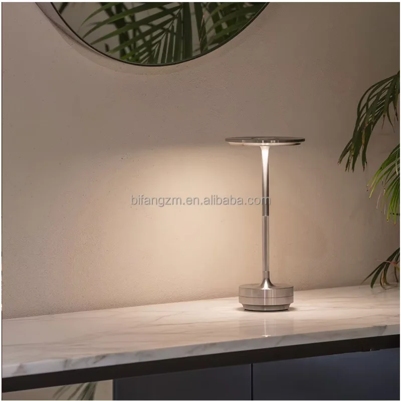 IP54 Rechargeable Cordless Light Emitting Diode Night Table Lamp Adjustable Height Strip Touch Sensor Metal Table Lamp