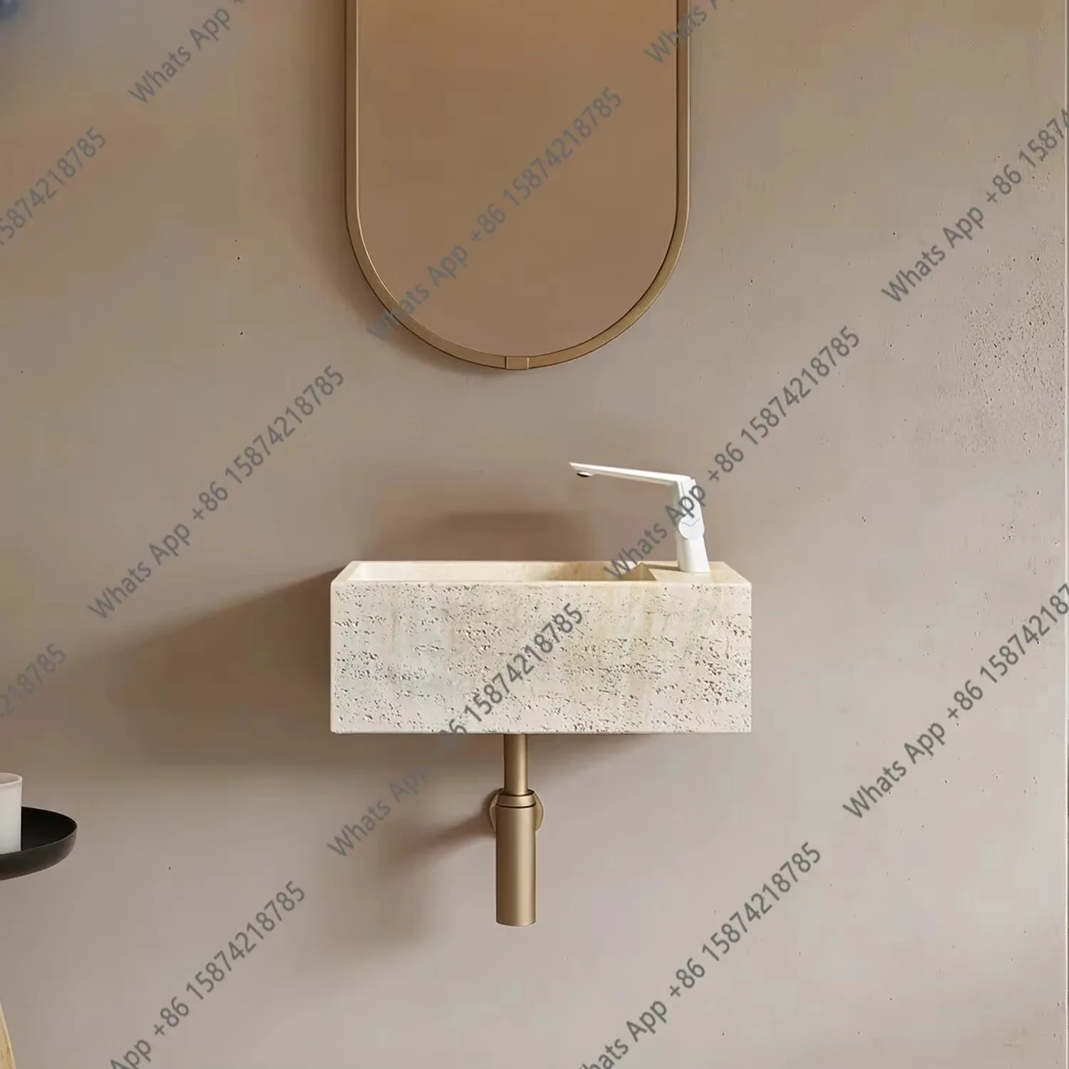 N64 Medieval wabi-sabi style natural travertinestone wall-mounted washbasin high-end designer small size wall-mounted washbasin