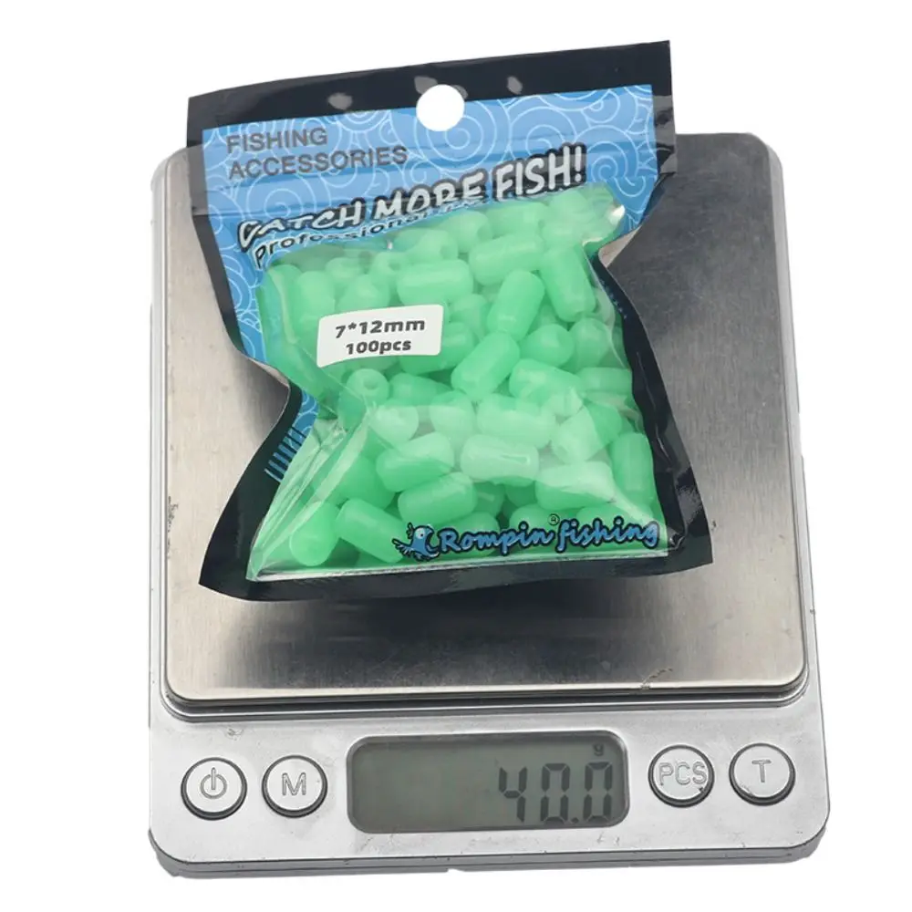 

100pcs Cylindrical Luminous Fishing Beads Anti-Collision Luminous Glowing Fishing Space Stopper Soft Rubber Glowing String Hook