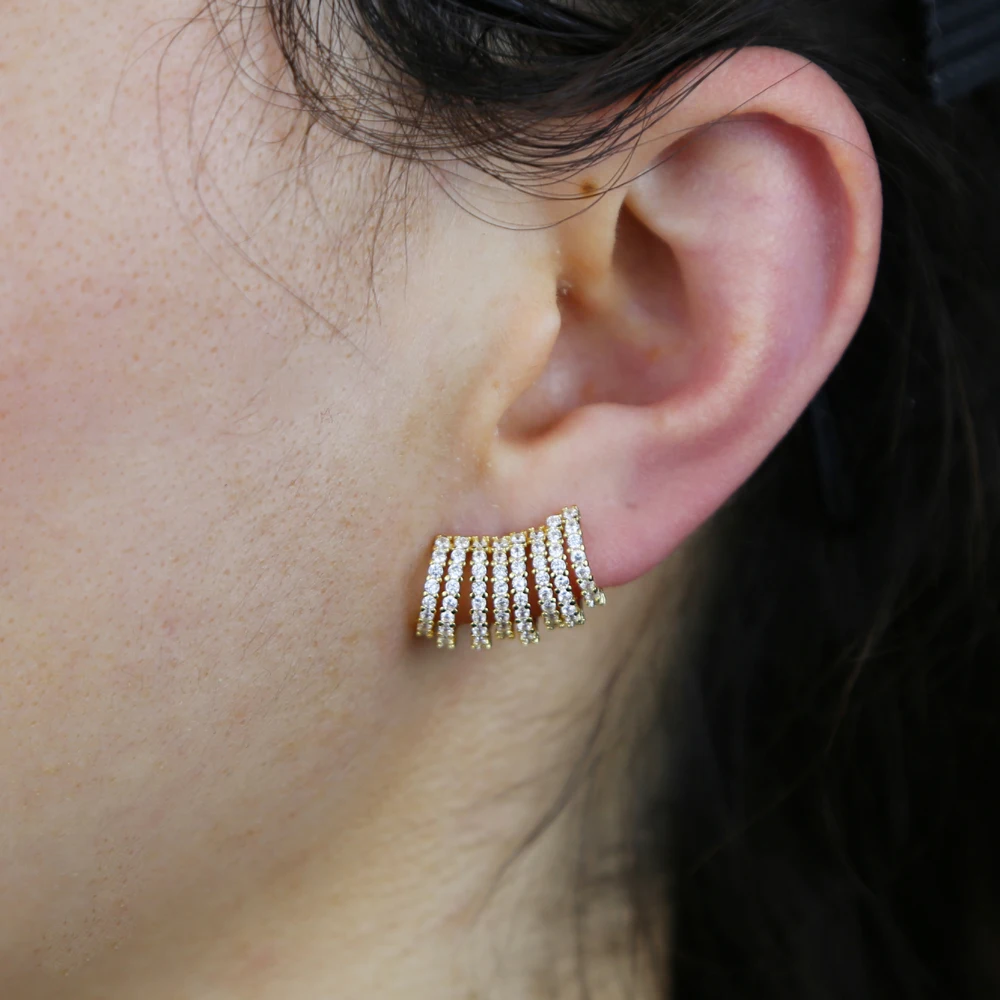 

2025 Delicate Micro Paved Clear Cz Luxury Engagement Jewelry Gold Color Long Climber Multiple Elegant Cluster Earrings For Women