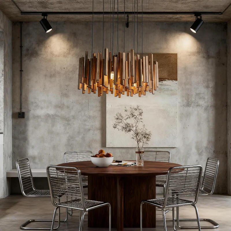 Retro Wooden Hanging Chandelier Light For Dining Living Room Farmhouse Kitchen Table Solid Wood Led Pendant Chandelier Lamp