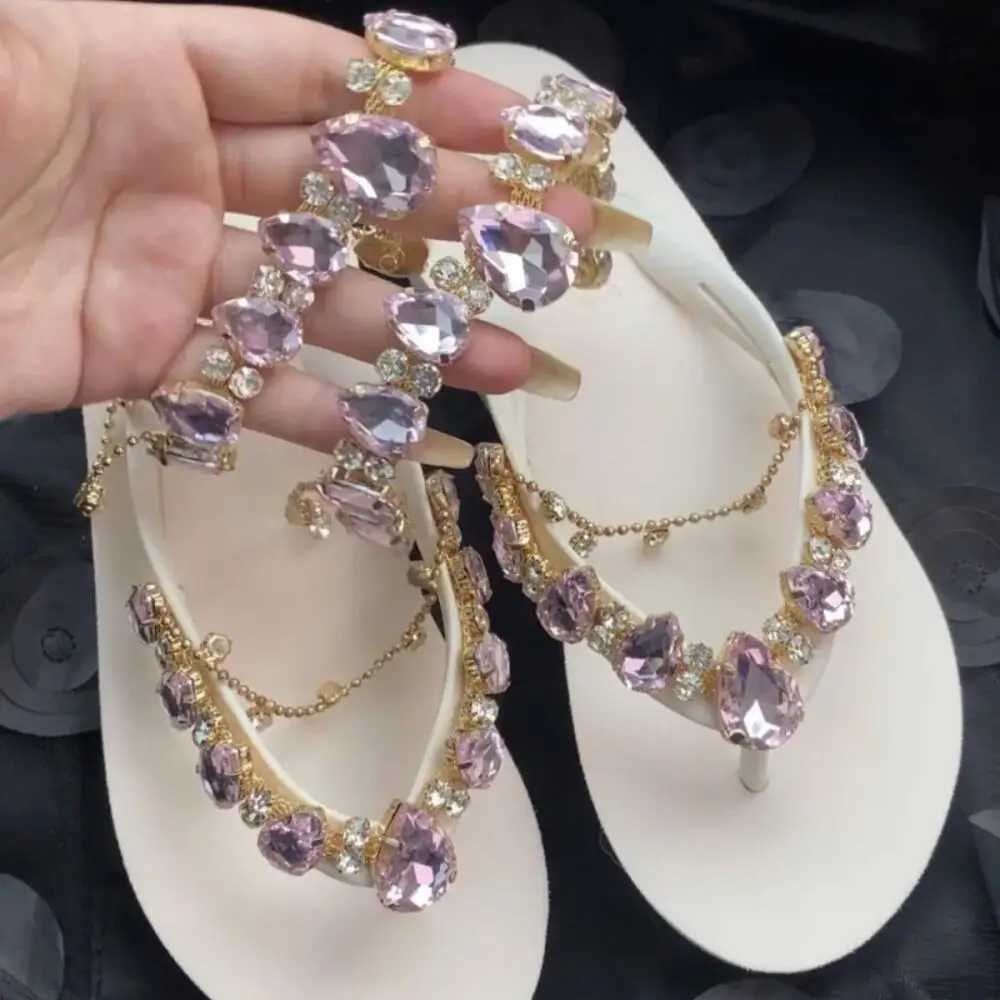 Women Flip Flops Eva High Bottom Slippers Ladies Diamond Slope Heel Slippers Elegant Fashion Beach Sandals Summer Casual Shoes