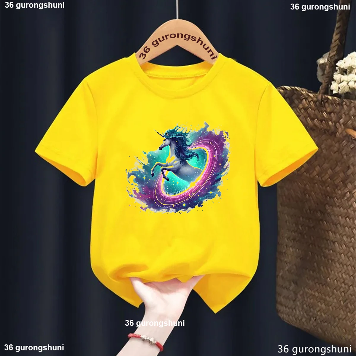 Kaus lengan pendek gambar kartun Unicorn untuk anak perempuan/Anak laki-laki lucu keren pola Unicorn 3d baju anak-anak kaos lengan pendek musim panas