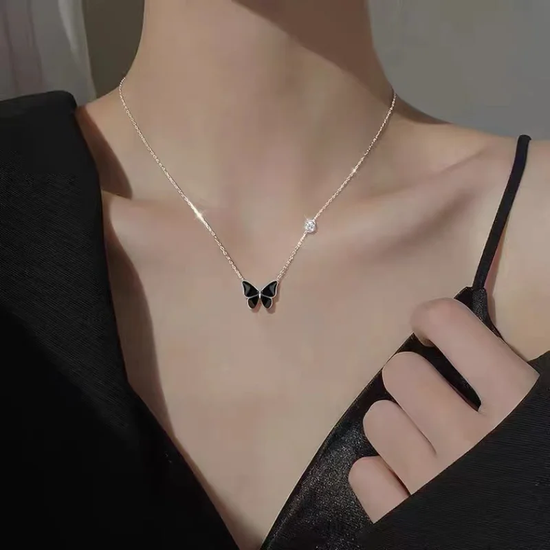 Black Butterfly Pendant Necklace for Women Personality Light Luxury Clavicle Chain Fashion Collar Chain European and American