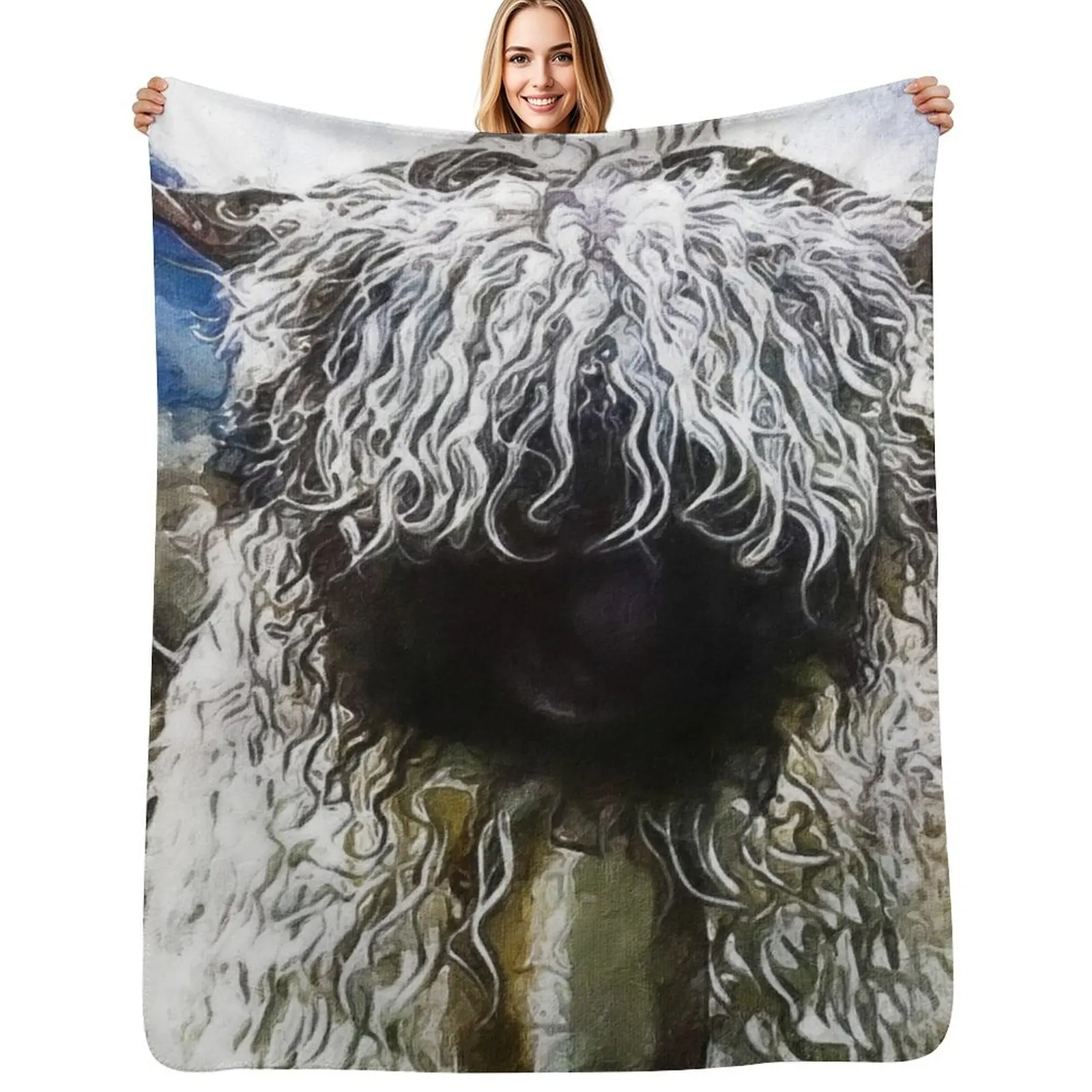 

Swiss Valais Blacknose Sheep, Valais Blacknose Sheep Art, Cute Swiss Sheep Farm Animal Portrait, Adorable Swiss Va Throw Blanket