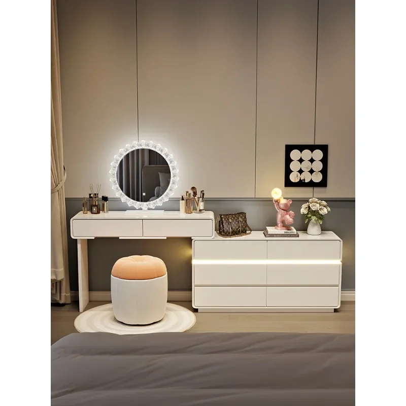 

Современный простой узкий туалетный столик-комод для спальни, 30 см, из массива дерева, со встроенной подсветкой, класса люкс, с изысканным дизайном