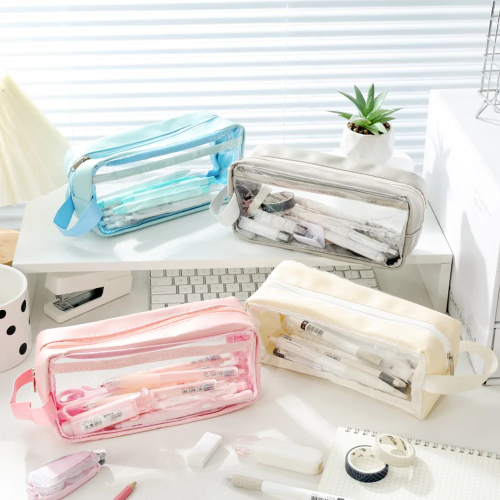 Transparent Pencil Case Pen Bag Simple Layer Storage Pouch for Stationery School Makeup F7619