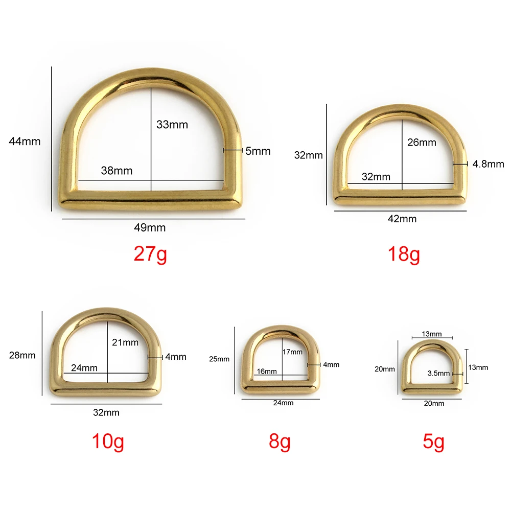 13-16-25-32-38mm Solid Brass Metal D Ring Buckles For Bags Pet Dog Collar Strap Webbing Clasp Loop DIY Leather Craft Accessories