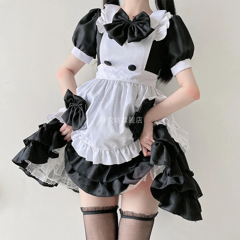 Giapponese gotico cameriera Cosplay abbigliamento vestito carino ragazza morbida carino Mickey Vestidos Kawaii vestito abiti da lavoro nero Plus Size