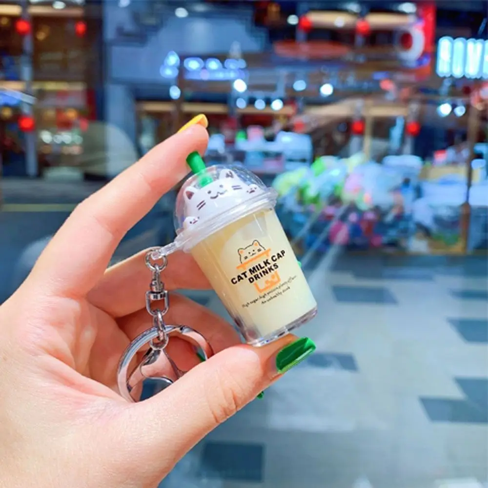 Car Sequin Quicksand Bubble Floating Fruit Liquid Acrylic Milk Tea Key Chain Jewelry Key Ring Fashion Accessories