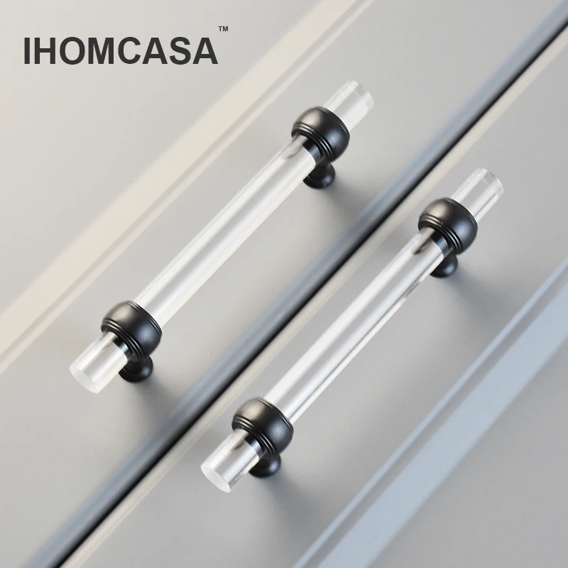 IHOMCASA Kitchen Furniture Handles Wardrobe Bathroom Dresser Drawer Cabinet Pulls Gold/Black Cupboard Door Knobs Crystal Acrylic