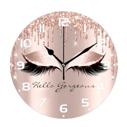 Luxury Rose Gold Glitter Eyelash Beauty Salon Wall Clock Makeup Artist Decorative Eye Lashes Sparkle Wall Watch Gift Home Decor