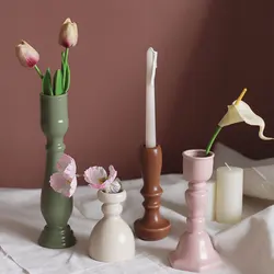 Ins Style Ceramic Candlestick Creative Ceramic Vase Candle Holder Decor Living Room Home Homestay Decorations Simple Pure Color