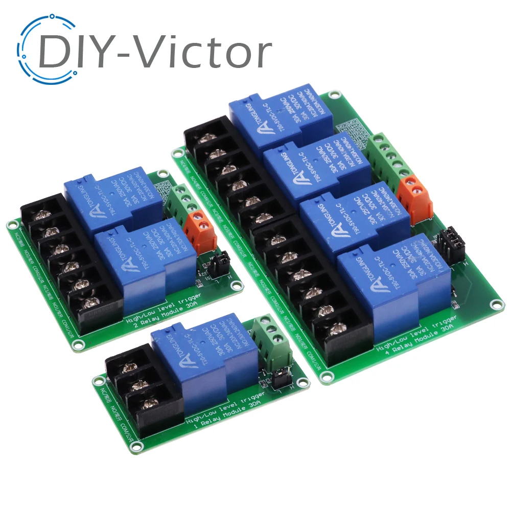 1/2/4 channel relay module 30A with optocoupler isolation 5V 12V 24V supports high and low Triger trigger DC30V/30A AC250V/10A