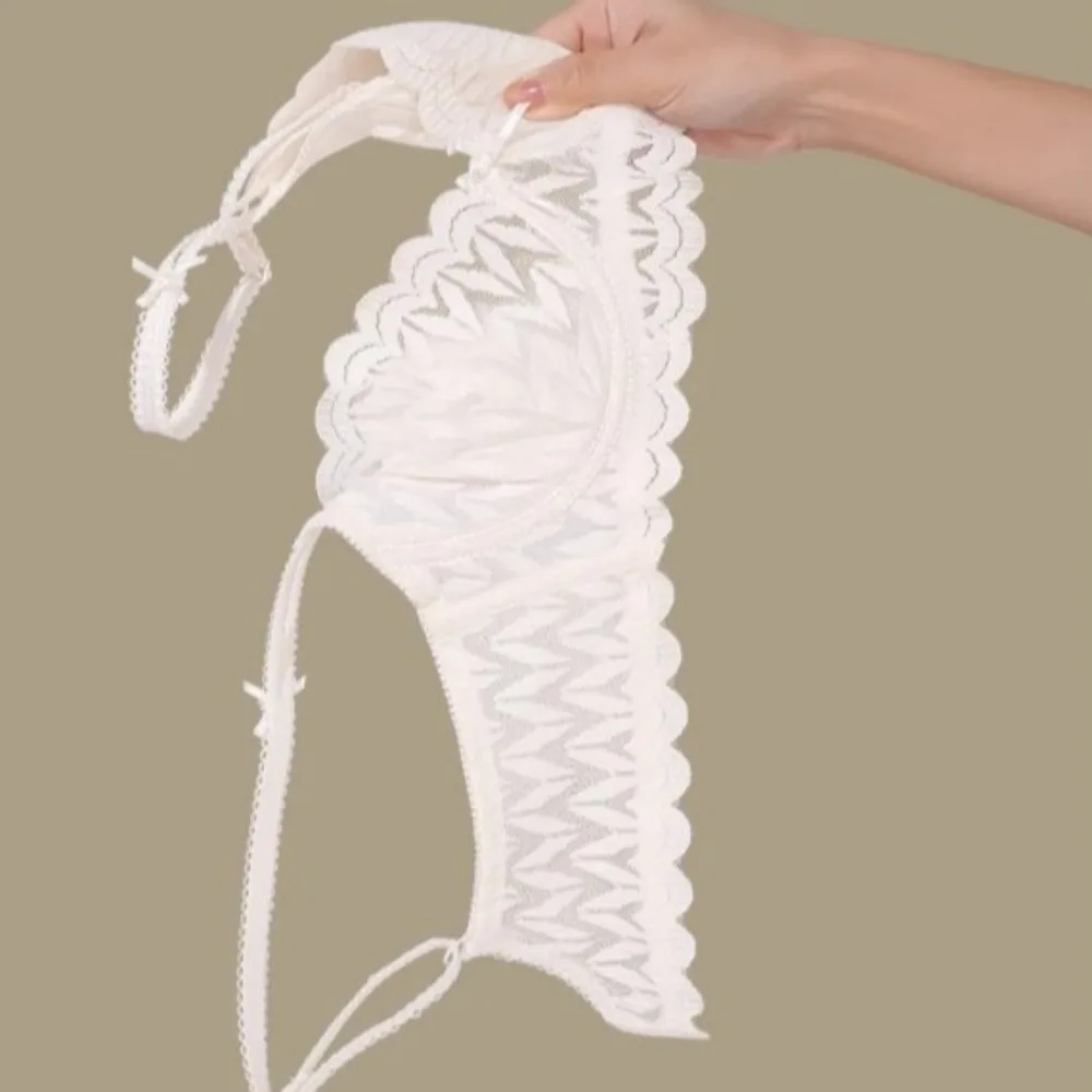 

Bow Strap Lace Deep V Bra Soft Steel Ring Shockproof Lace Thin Bow Bras Anti-sagging Lingerie Push Up Underwear Spring Summer