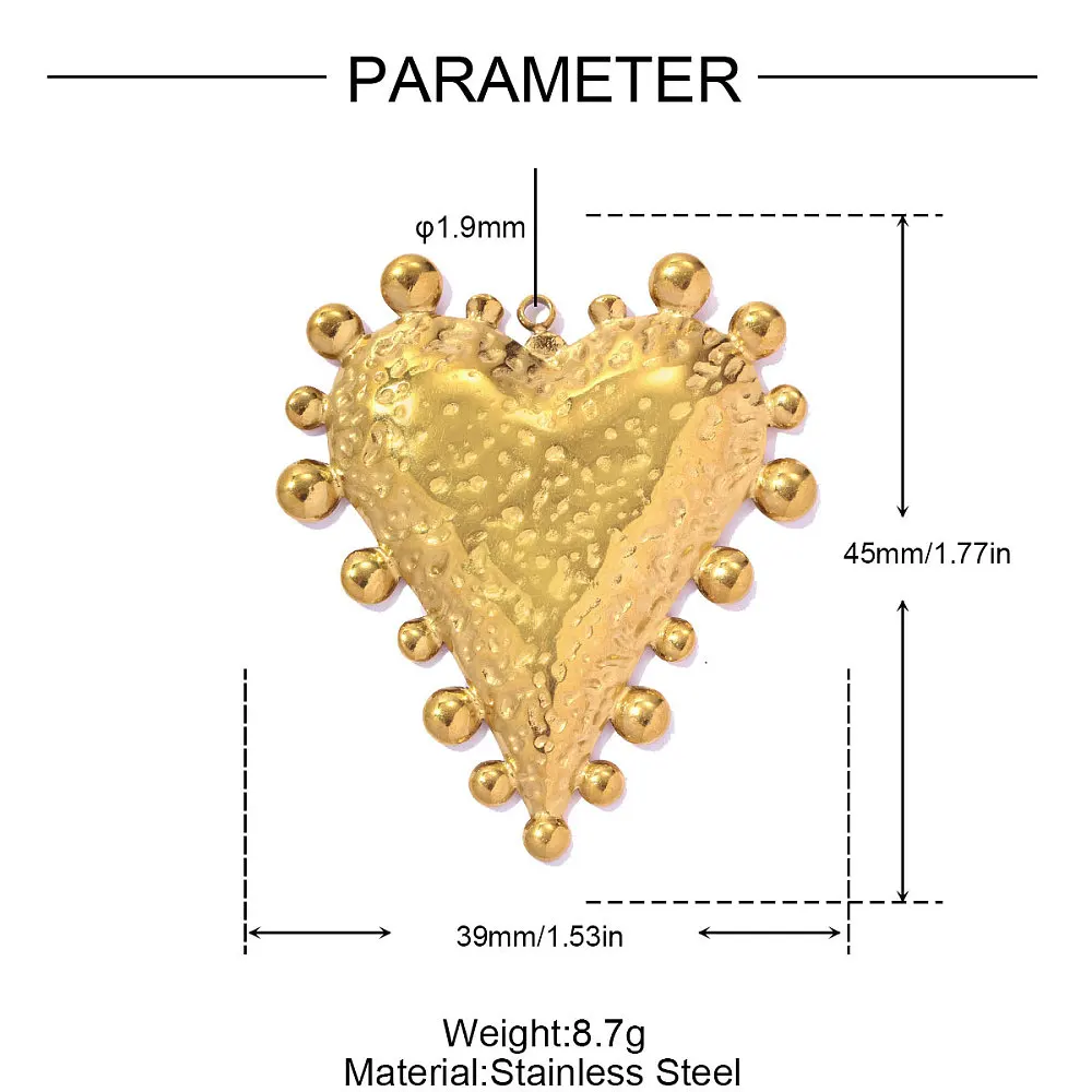 3pcs Large Hammered Heart Pendant Golden with Ball Trim Beaded Edge Charm for DIY Necklace Jewelry Making Supplies