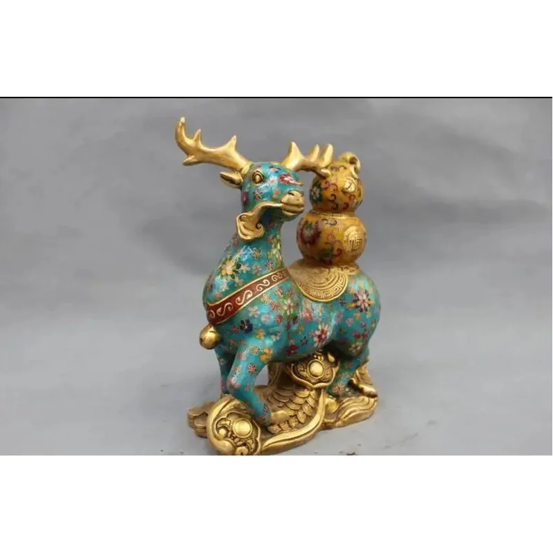 13 China Feng Shui Bronze Cloisonne Enamel Attract Wealth Deer Gourd Statue home decoration Metal crafts