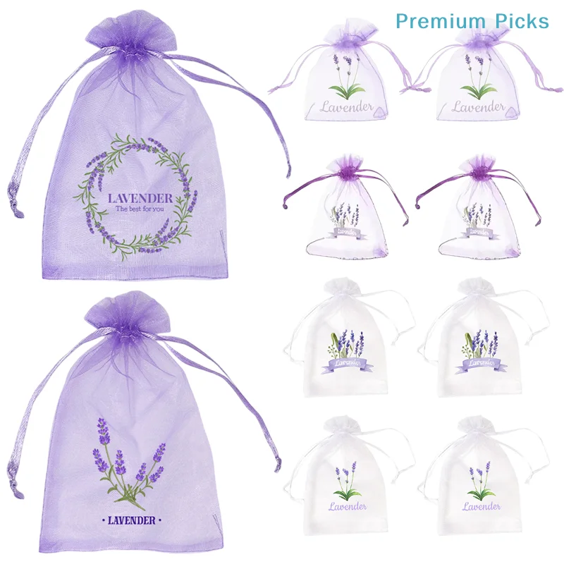 20Pcs Lavender Pattern Drawstring Mesh Bags Dried Flower Herbs Spices Storage Bag Odor-Eliminating Breathable Fragrance Pouches