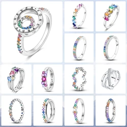 MISEFF 925 Sterling Silver Eternal double ring pavé zirconium Rings For Wedding Engagement Birthday Silver Jewelry Gifts