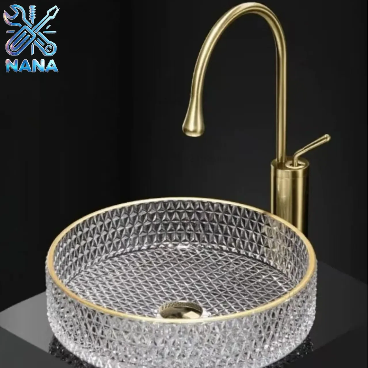 Light luxury round glass countertop basin wash basin household bathroom rectangular washbasin small size washbasin basin