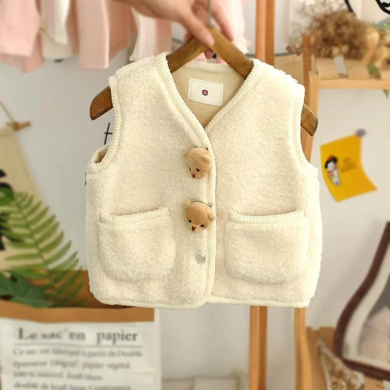 

Baby Plus Velvet Vest Autumn Winter Boys and Girls Vest with Thick Lamb Wool Outside Wearing Net Red Children's Warm Vest