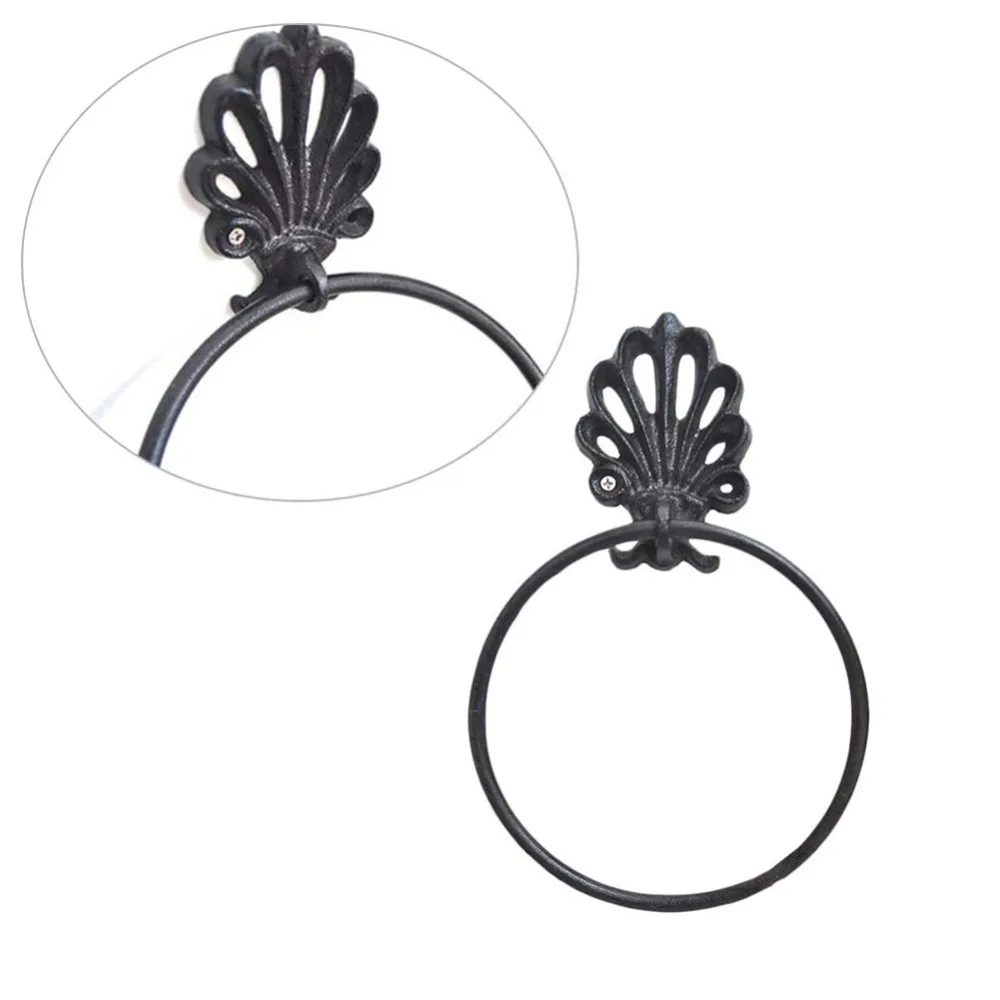 

Durable Cast Iron Towel Rack Retro Style Iron Art Towel Ring Wrought Iron Wall Mounted Bathroom Hardware Washroom Arrangement