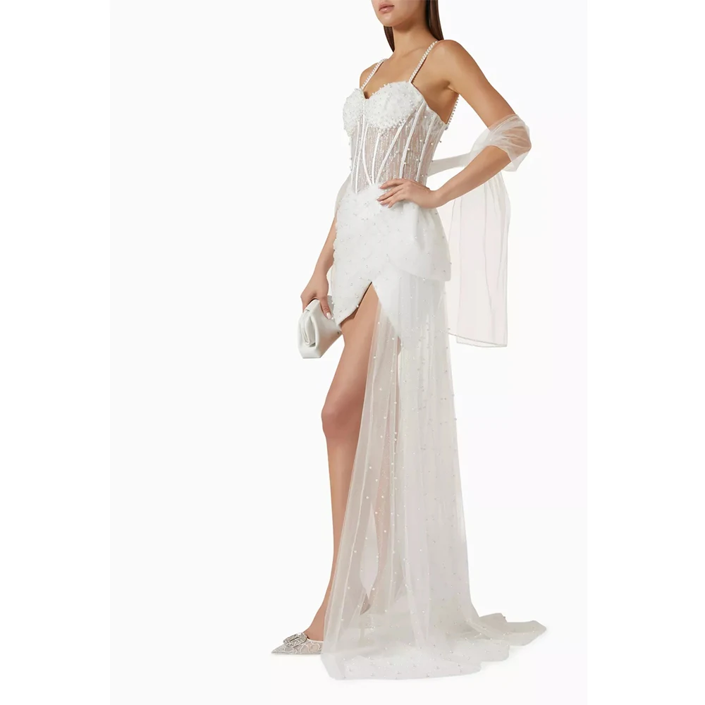 تخصيص رائعة تول الدانتيل اللؤلؤ متقاطع الطية ألف خط السباغيتي حزام فساتين صغيرة مخصصة مناسبة فساتين رسمية مثير #2