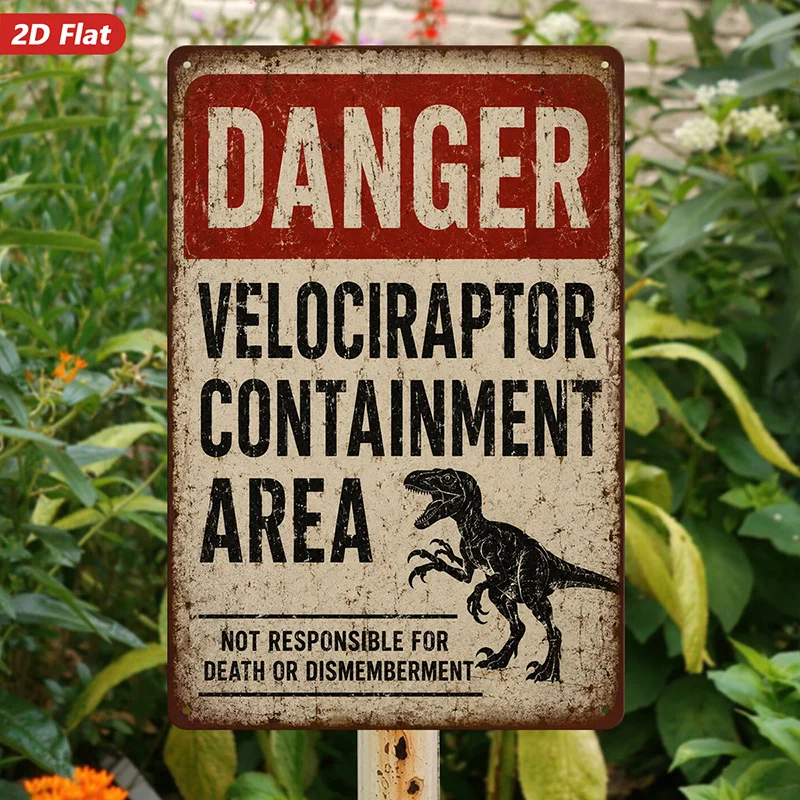 2D Flat, 1pc Metal Sign Wall Art, Danger Sign Decorative Art Print, Dinosaur Theme, Vintage Style, Home Decor,