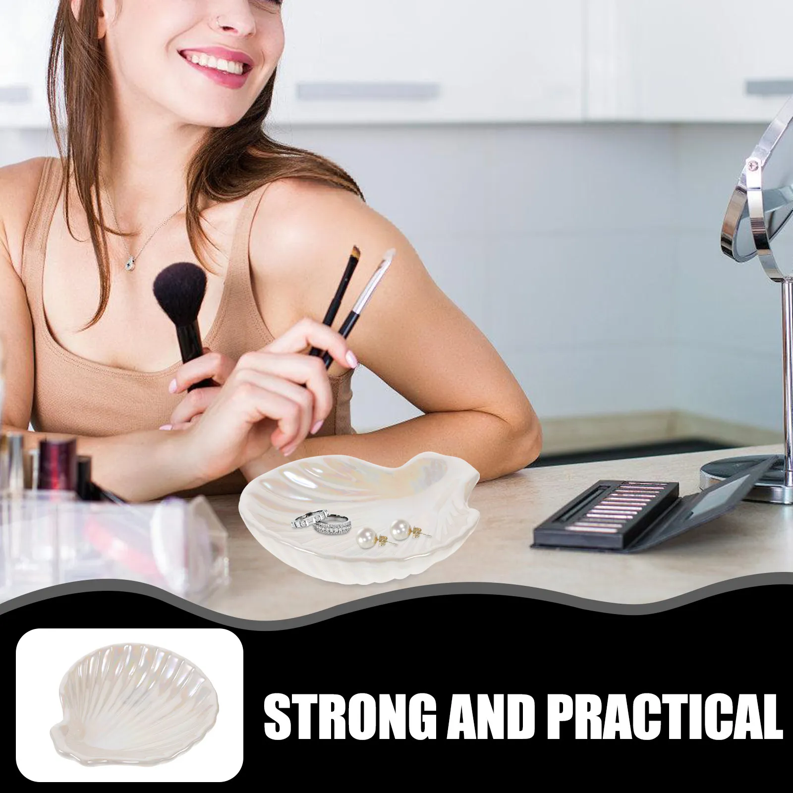 

Ceramic Shell Shaped Jewelry Tray for Rings Earrings Necklaces Bracelets Desktop Organizer Display Dish Home Decor Gift