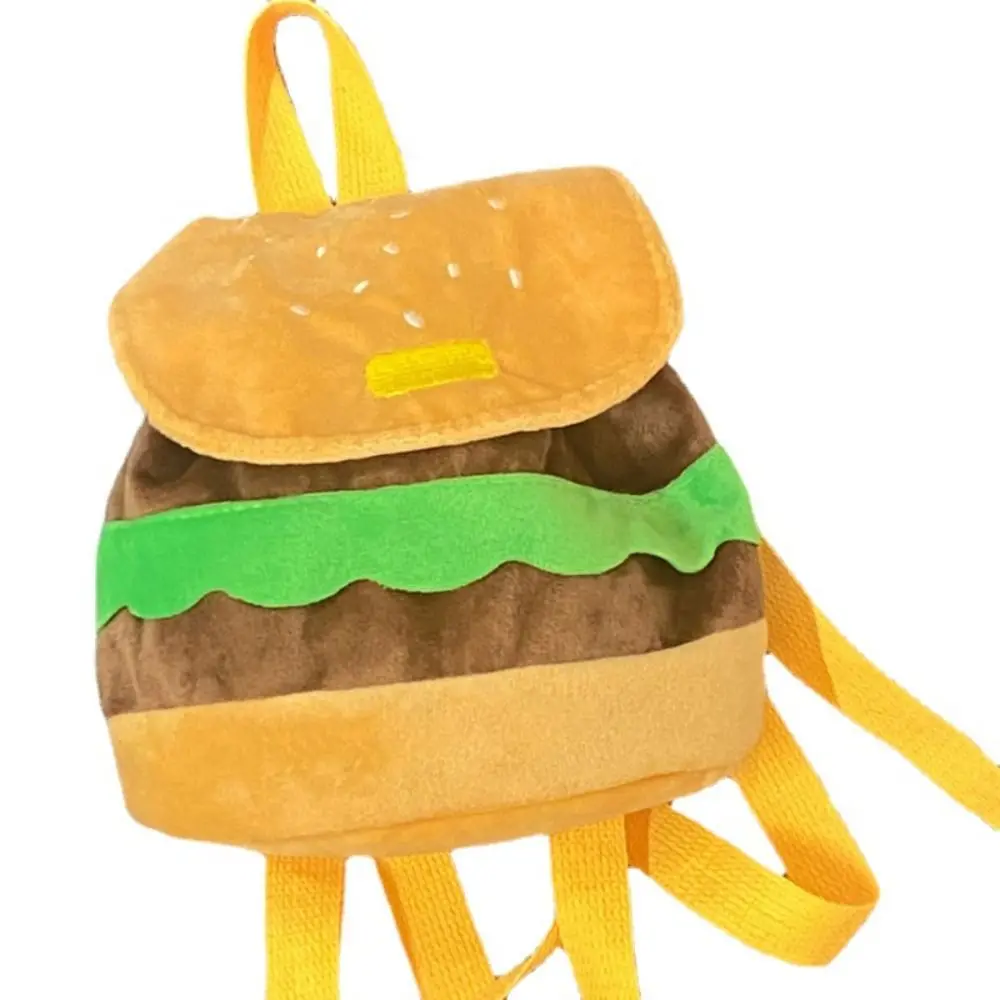 Cute Hamburger Plush Backpack Soft Cartoon Burger Plush Coin Purse Girls Kindergarten School Bookbag Children Kids Pack