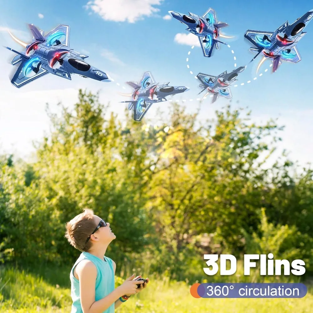 Aerei telecomandati in schiuma per 14 anni in su, RC Fighter Jet con luci a LED e chiavistelli a 360 gradi, Stunt Ready