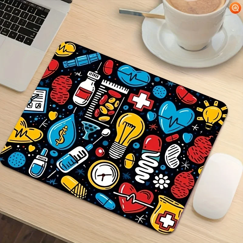 Cartoon Medical Equipment Pattern Mouse Pad, Small Mousepad for PC Gamer Desktop Decoration Office Mousepad Deskmat Rug