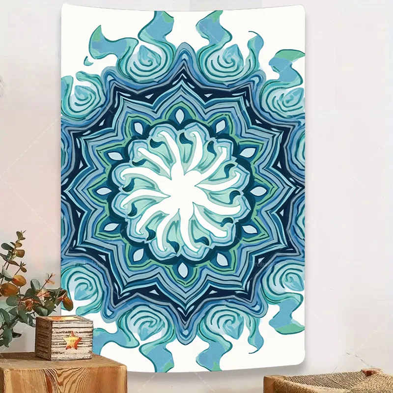 

1pc Wall Tapestry Boho Mandala Tapestry - Abstract Blue Green Wall Hanging for Bedroom Decor