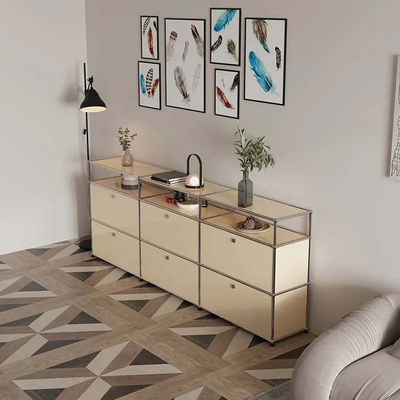 Modern Module Living Room Cabinet Stainless Steel TV Cabinet Storage Combination Sideboard Chest of Drawers Customizable Wooden