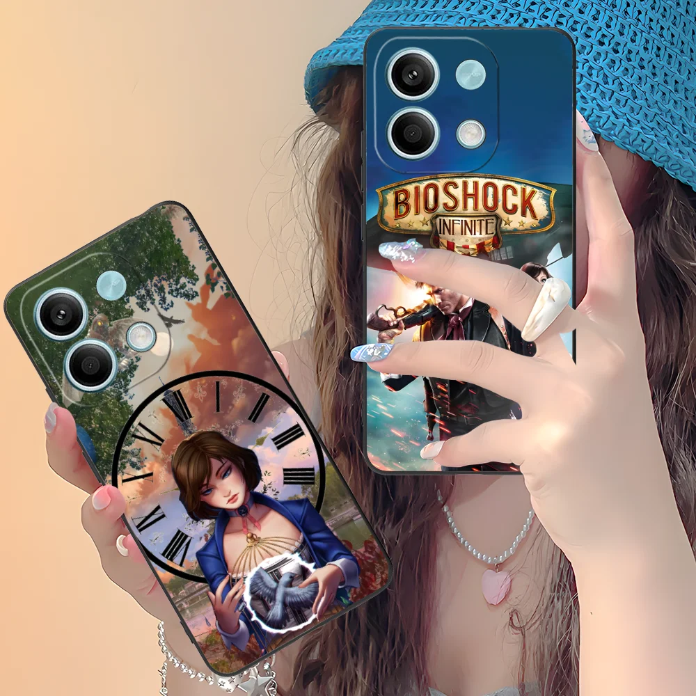 Bioshock Infinite funda de teléfono para Xiaomi Redmi Note 14 13 12 11 10 9 S A Pro Plus Lite 5G funda negra para teléfonos móviles