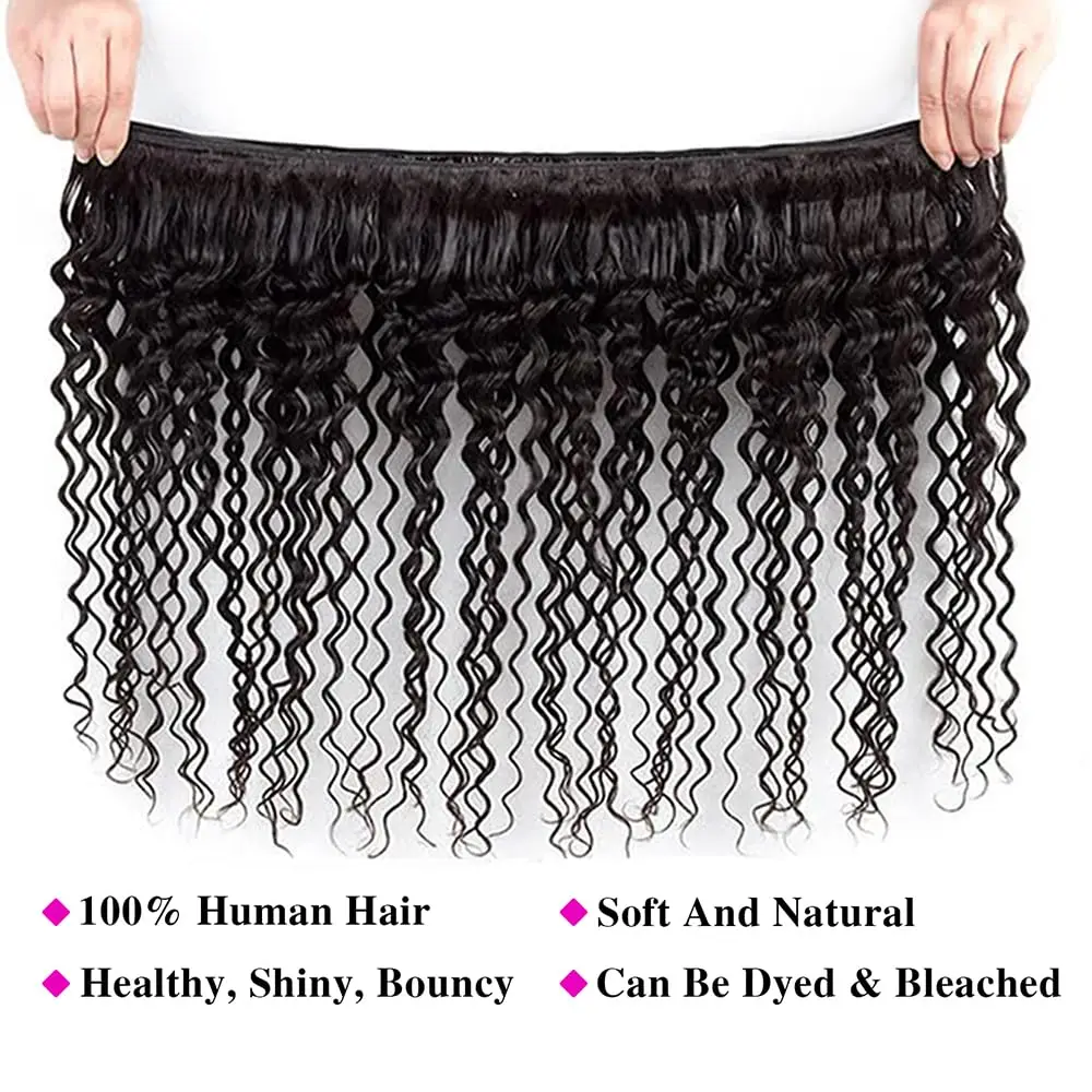 Mechones de cabello brasileño de ondas profundas con Frontal 13x4, extensiones de cabello humano virgen 3/4 Remy, encaje Frontal de parte libre con 100% mechones