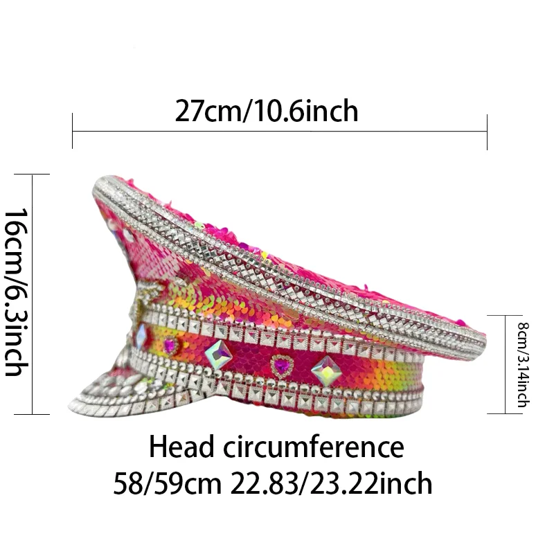 ホンルアン イエローレーザーレザーループキャプテンハット ラインストーン＆ミリタリーキャップ 女性用、レイブフェスティバルアクセサリー＆パーティーキャップ男性用
