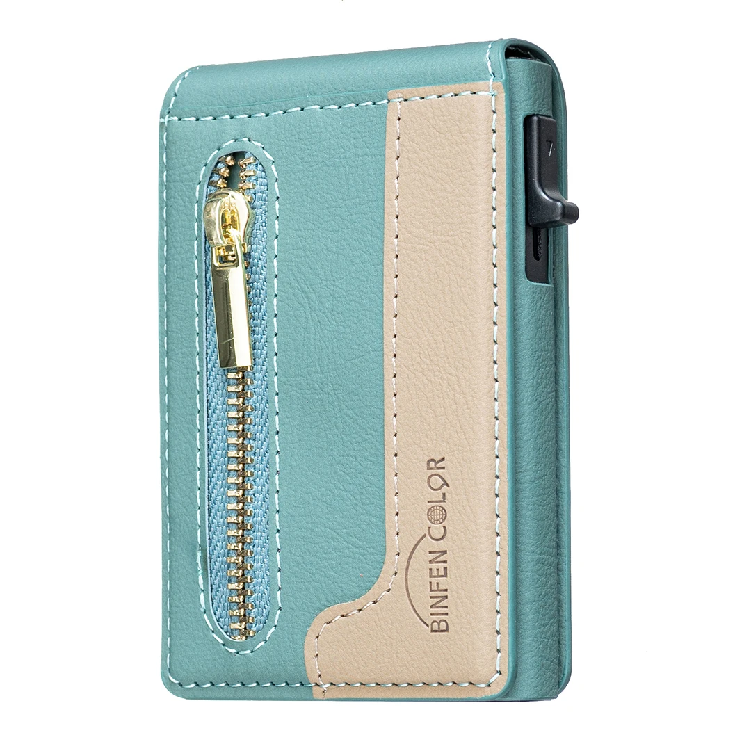 حامل بطاقات محفظة من جلد البولي يوريثان بسحاب مغناطيسي للأعمال الفاخرة للرجال والنساء غطاء مسند بقصة ضيقة مقاوم للصدمات #2