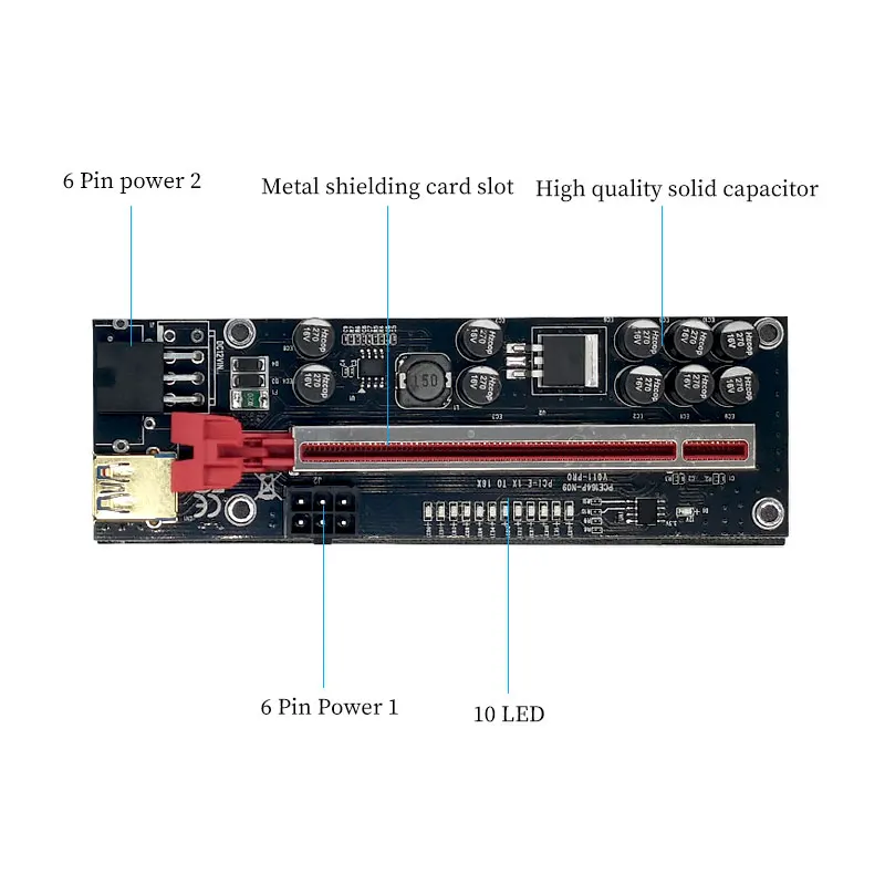 12Pcs PCIE Riser 011 V011 Pro PCI-E PCI E Express GPU 1X To X16 6pin อะแดปเตอร์ Riser วิดีโอการ์ดประเภท