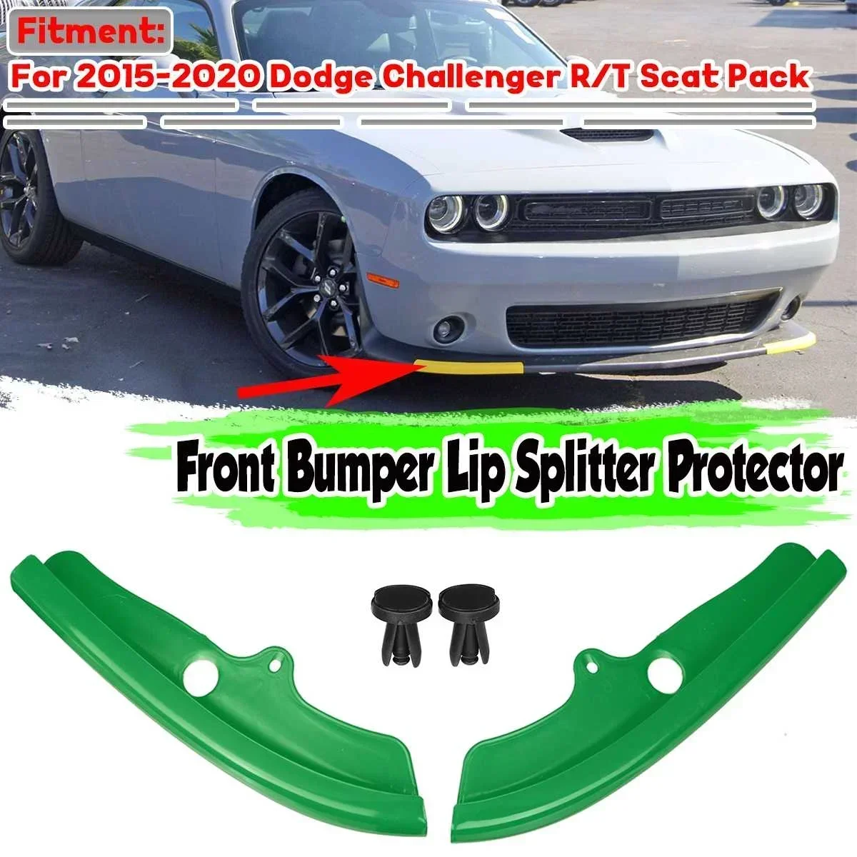 Pair Front Bumper Splitter Protector Lip Spoiler Diffuser Guard Cover Fit For Dodge Challenger R/T Scat Pack 2015-2022