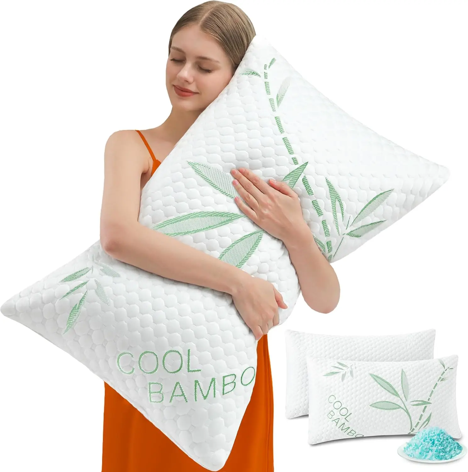 

Cooling Memory Foam Pillows Queen Size Set of 2 - Adjustable Firm Bamboo Bed Pillows for Side, Back & Stomach Sleepers